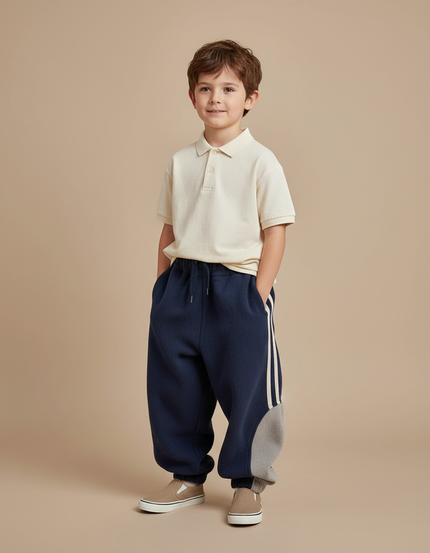 Pantalon Baggy Bleu Marine Molletonné Rayé Bicolore Enfant