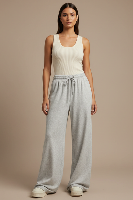 Pantalon Baggy Gris Molletonné Ample Décontracté Femme