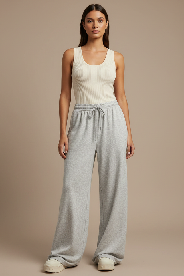 Pantalon Baggy Gris Molletonné Ample Décontracté Femme