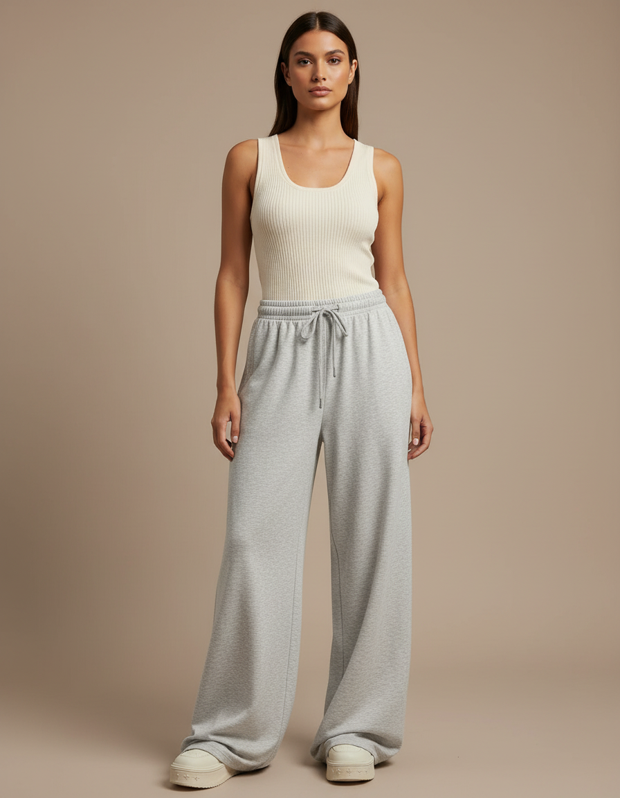 Pantalon Baggy Gris Molletonné Ample Décontracté Femme