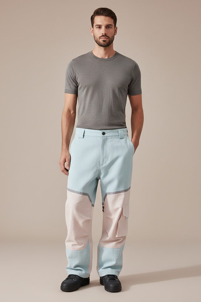 Pantalon Baggy Bicolore Cargo Ample Décontracté Homme - Multicolore Toile