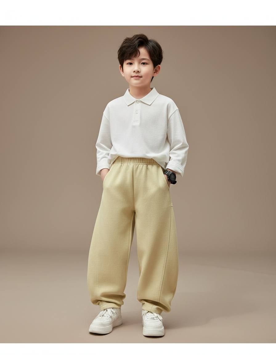 Pantalon Baggy Jaune Ample Décontracté Enfant Coton - Molleton