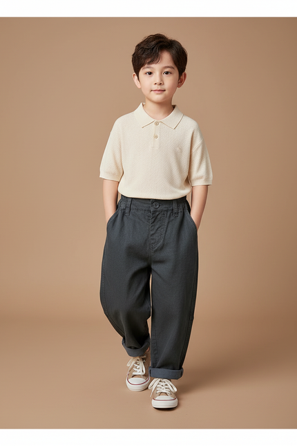 Pantalon Baggy Gris Foncé Ample Coton Élastique Enfant - Toile