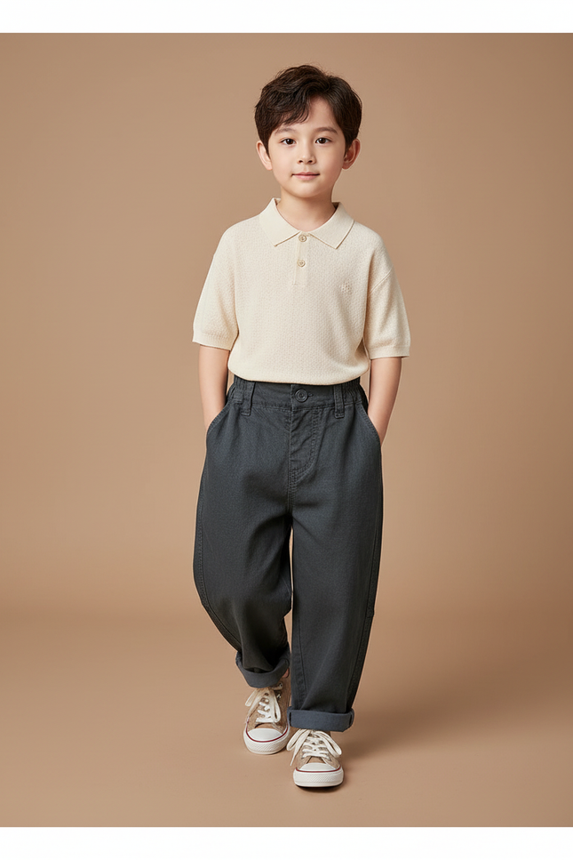 Pantalon Baggy Gris Foncé Ample Coton Élastique Enfant - Toile
