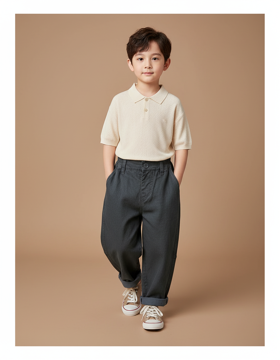 Pantalon Baggy Gris Foncé Ample Coton Élastique Enfant - Toile