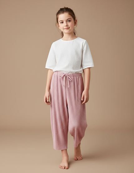 Pantalon Baggy Rose Plissé Ample Fille - Polyester