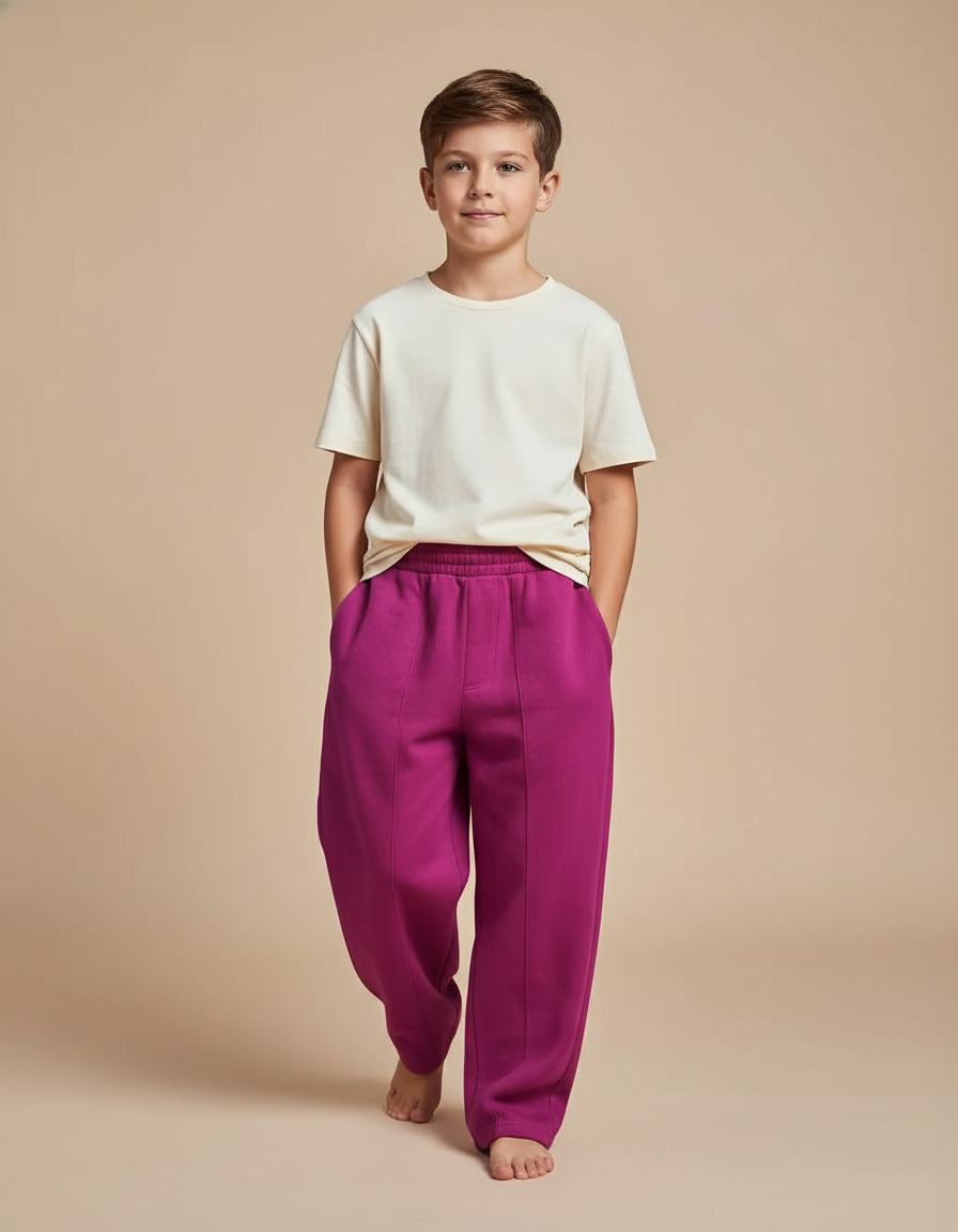 Pantalon Baggy Fuchsia Ample Molleton Enfant - Rose