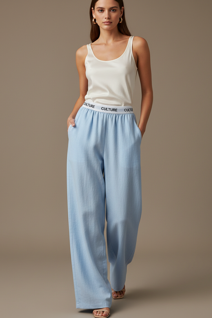 Pantalon Baggy Bleu Clair Ample Confortable CULTURE Femme - Coton
