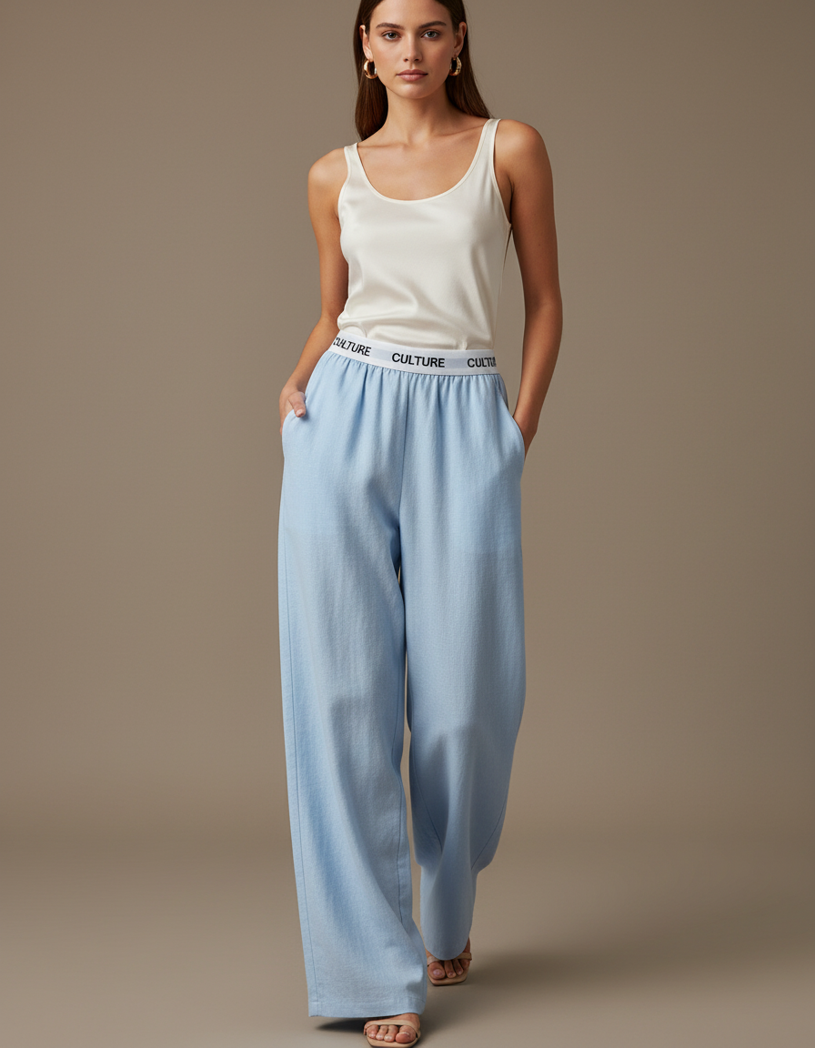Pantalon Baggy Bleu Clair Ample Confortable CULTURE Femme - Coton