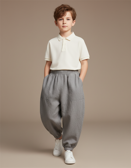 Pantalon Baggy Gris Lin Ample Décontracté Garçon