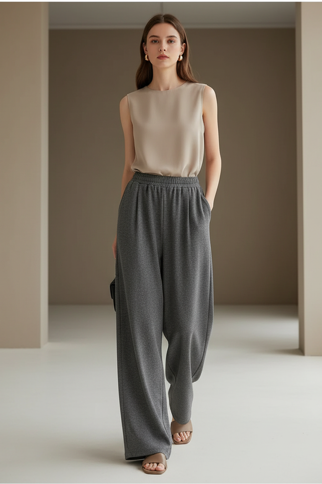 Pantalon Baggy Gris Velours Ample Décontracté Fluide - Molleton