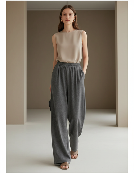 Pantalon Baggy Gris Velours Ample Décontracté Fluide - Molleton