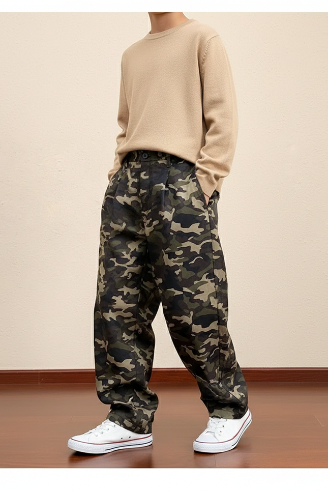 Pantalon Baggy Camouflage Ample Vert Militaire - Toile