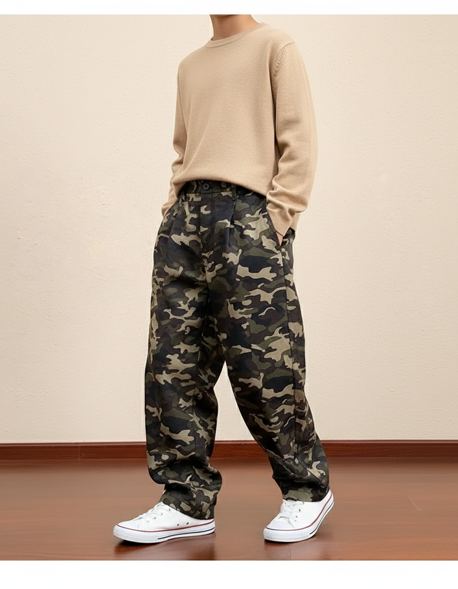 Pantalon Baggy Camouflage Ample Vert Militaire - Toile