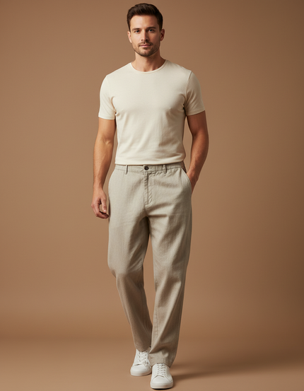 Pantalon Baggy Beige Droit Coton Léger Homme