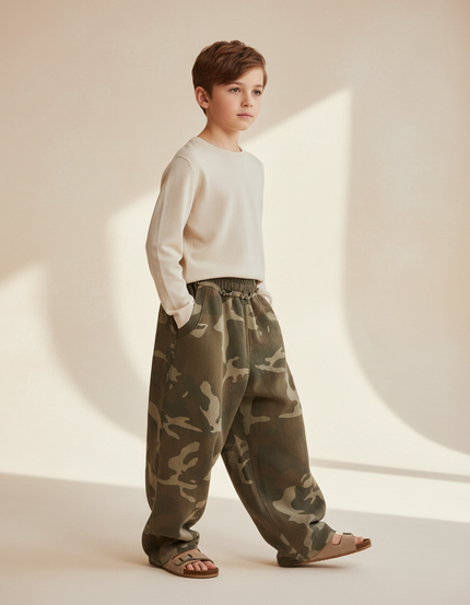 Pantalon Baggy Camouflage Vert Ample Décontracté Coton - Molleton