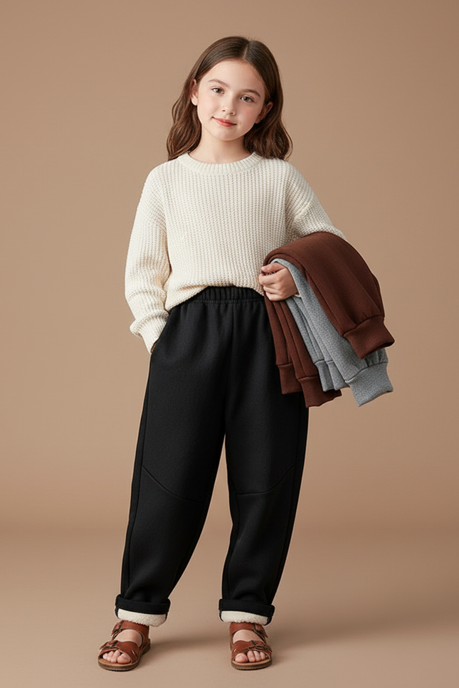 Pantalon Baggy Noir Ample Molletonné Enfant Décontracté