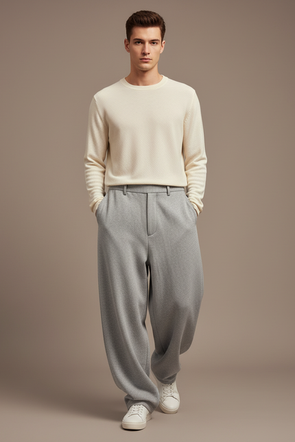Pantalon Baggy Gris Clair Ample Droit Décontracté Homme - Molleton