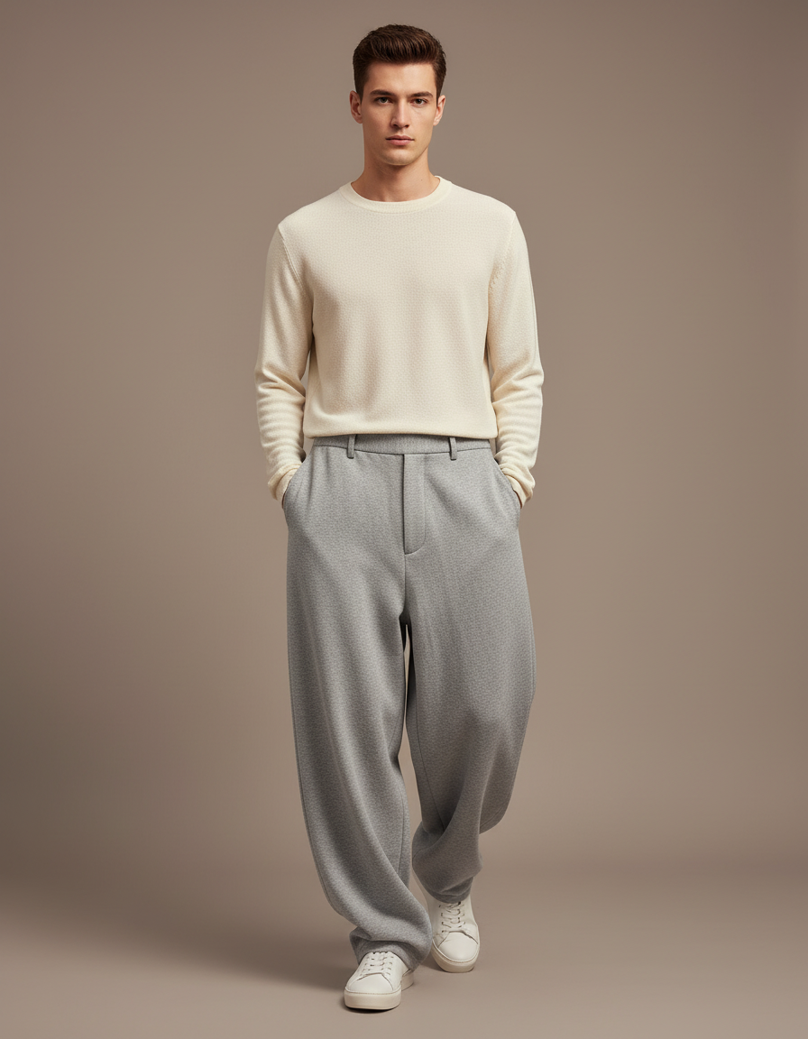 Pantalon Baggy Gris Clair Ample Droit Décontracté Homme - Molleton