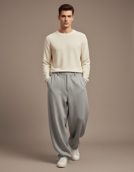 Pantalon Baggy Gris Clair Ample Droit Décontracté Homme - Molleton