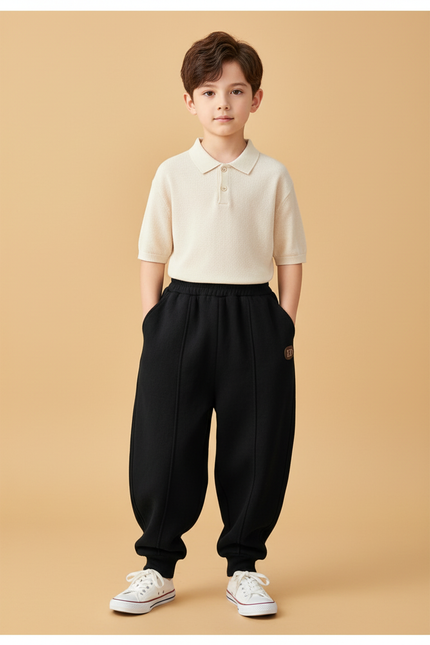 Pantalon Baggy Noir Ample Molletonné Élastiqué Garçon