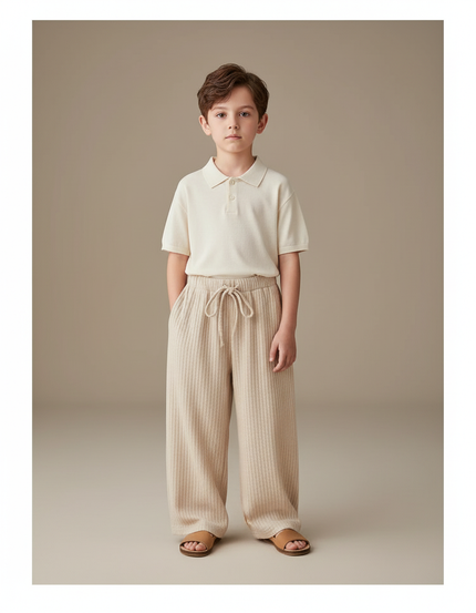 Pantalon Baggy Écru Côtelé Ample Décontracté Enfant - Beige Cordé