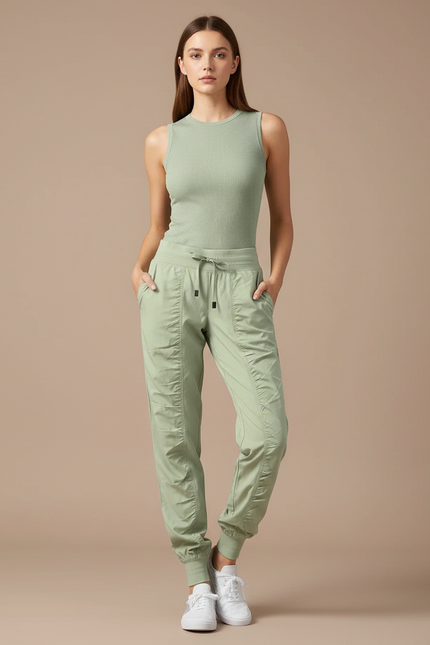 Pantalon Baggy Vert Sauge Fluide Sport Femme - Polyester
