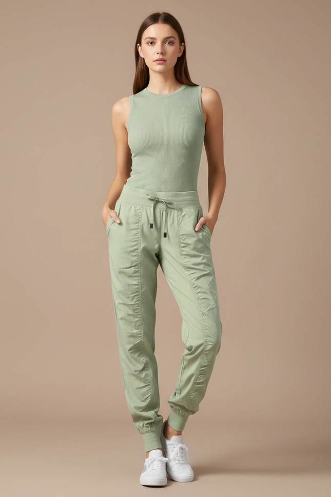 Pantalon Baggy Vert Sauge Fluide Sport Femme - Polyester