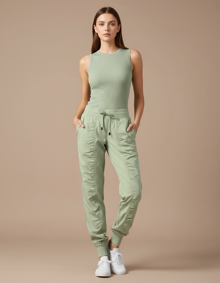 Pantalon Baggy Vert Sauge Fluide Sport Femme - Polyester