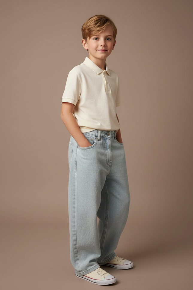 Pantalon Baggy Jean Clair Ample Décontracté Enfant - Bleu