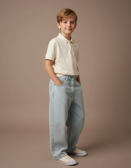 Pantalon Baggy Jean Clair Ample Décontracté Enfant - Bleu