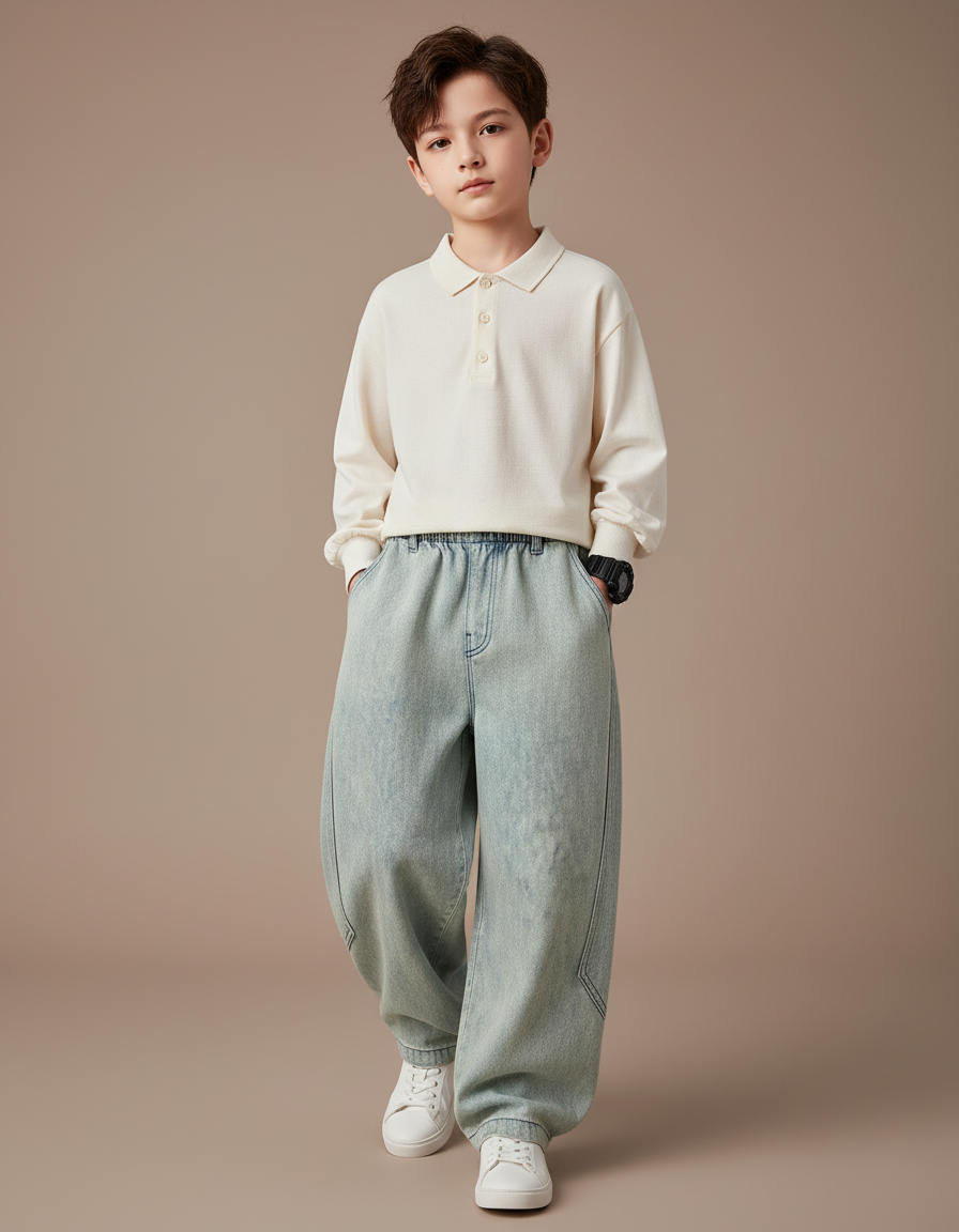 Pantalon Baggy Jean Ample Clair Décontracté Enfant - Bleu