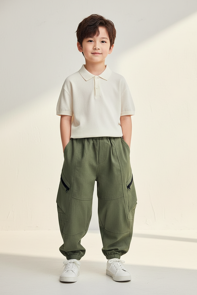 Pantalon Baggy Kaki Coton Cargo Ample Garçon