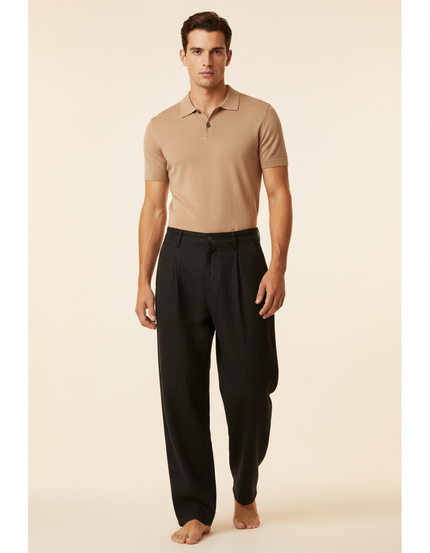Pantalon Baggy Noir Lin Plissé Ample Homme