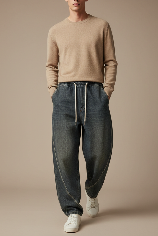 Pantalon Baggy Jean Denim Ample Décontracté Homme - Bleu