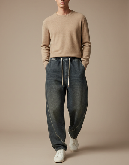 Pantalon Baggy Jean Denim Ample Décontracté Homme - Bleu