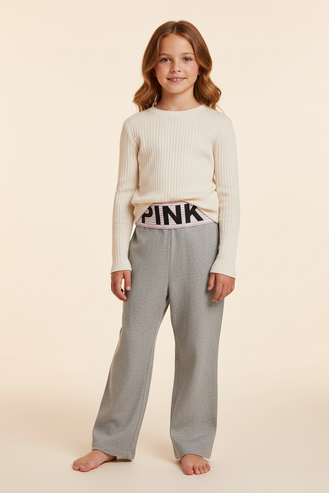 Pantalon Baggy Gris Confortable Molletonné Décontracté Fille