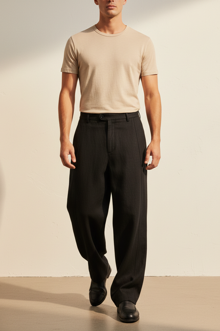 Pantalon Baggy Noir Ample Droit Homme Élégant - Laine