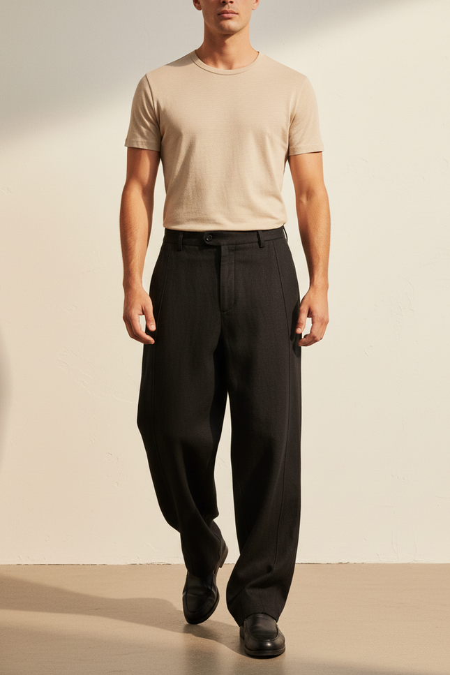 Pantalon Baggy Noir Ample Droit Homme Élégant - Laine