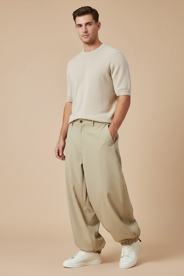 Pantalon Baggy Beige Chino Ample Décontracté Homme - Gabardine