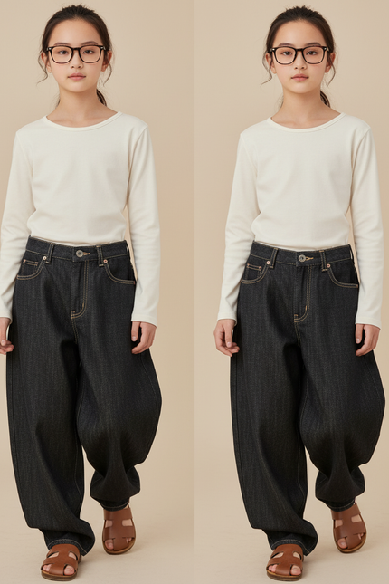 Pantalon Baggy Denim Noir Ample Enfant Vintage - Jean
