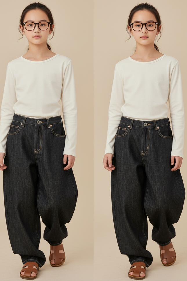 Pantalon Baggy Denim Noir Ample Enfant Vintage - Jean