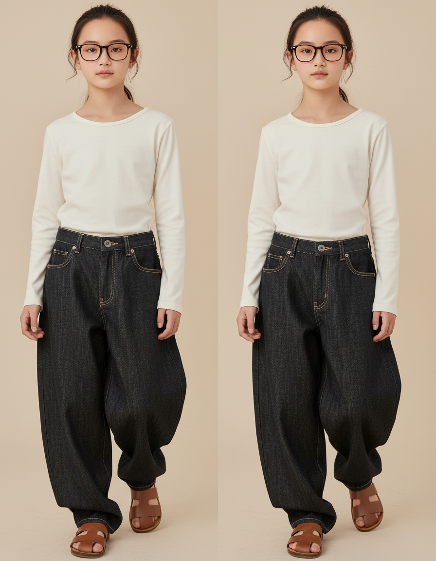 Pantalon Baggy Denim Noir Ample Enfant Vintage - Jean