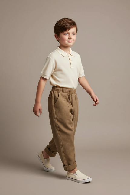 Pantalon Baggy Marron Ample Coton Casual Enfant - Molleton