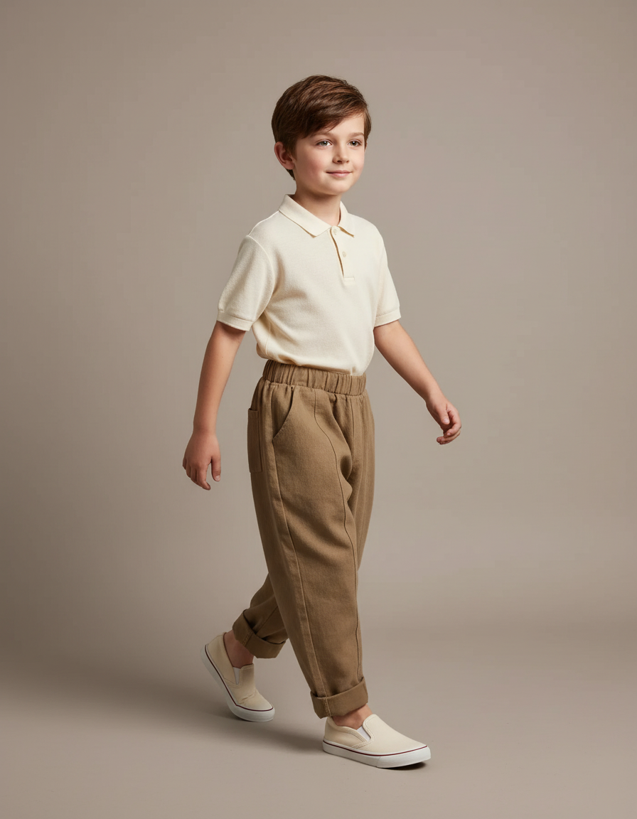 Pantalon Baggy Marron Ample Coton Casual Enfant - Molleton