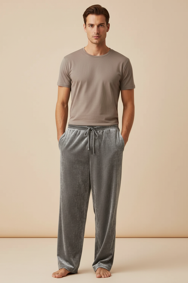 Pantalon Baggy Velours Gris Ample Décontracté Homme