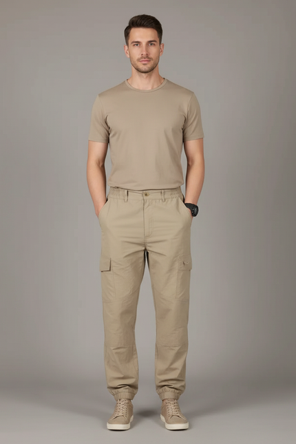 Pantalon Baggy Cargo Beige Ample Multi-Poches Décontracté - Toile