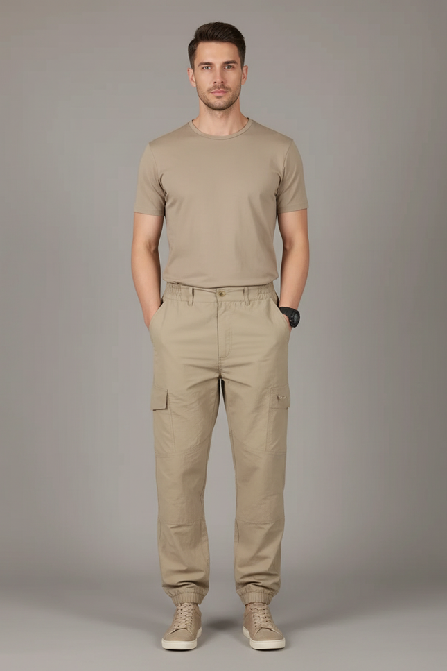 Pantalon Baggy Cargo Beige Ample Multi-Poches Décontracté - Toile