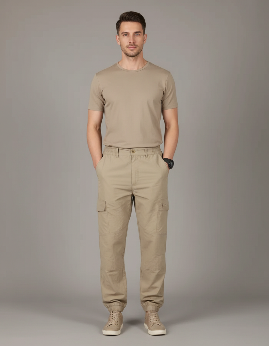 Pantalon Baggy Cargo Beige Ample Multi-Poches Décontracté - Toile