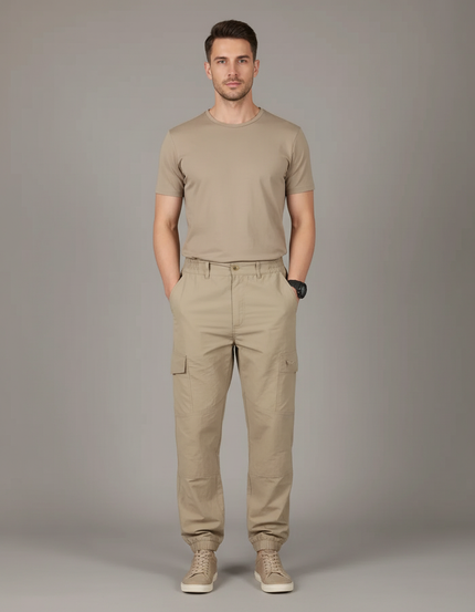Pantalon Baggy Cargo Beige Ample Multi-Poches Décontracté - Toile